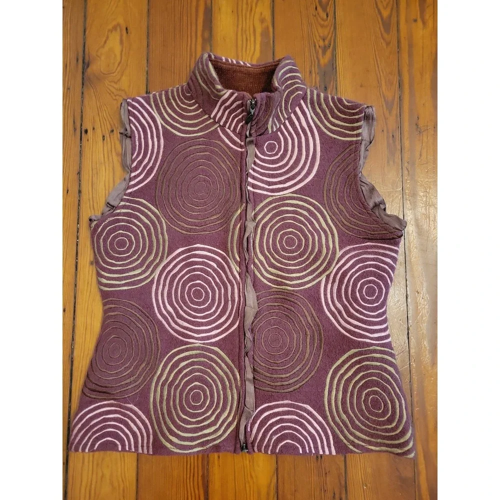 CoVelo Sleeveless Vest Womens L Circle Patterns Wearable Art Vintage Burgundy - Picture 1 of 7